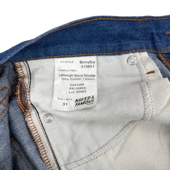 NAKED & FAMOUS Skinny Guy Lightweight Natural Selvedge Cotton Blue Jeans Size 31 - Picture 5 of 7